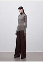 Imported wool pleated high-waisted straight-leg all-match slimming