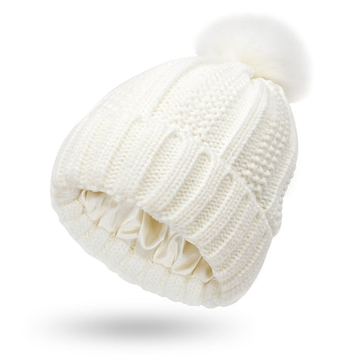 Winter Knitted Hats Fashion Stretchy Lined Skull Hats For Women Faux