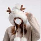 Christmas Deer Horn Knitted Hat Women Winter Outdoor Skiing Cold Proof