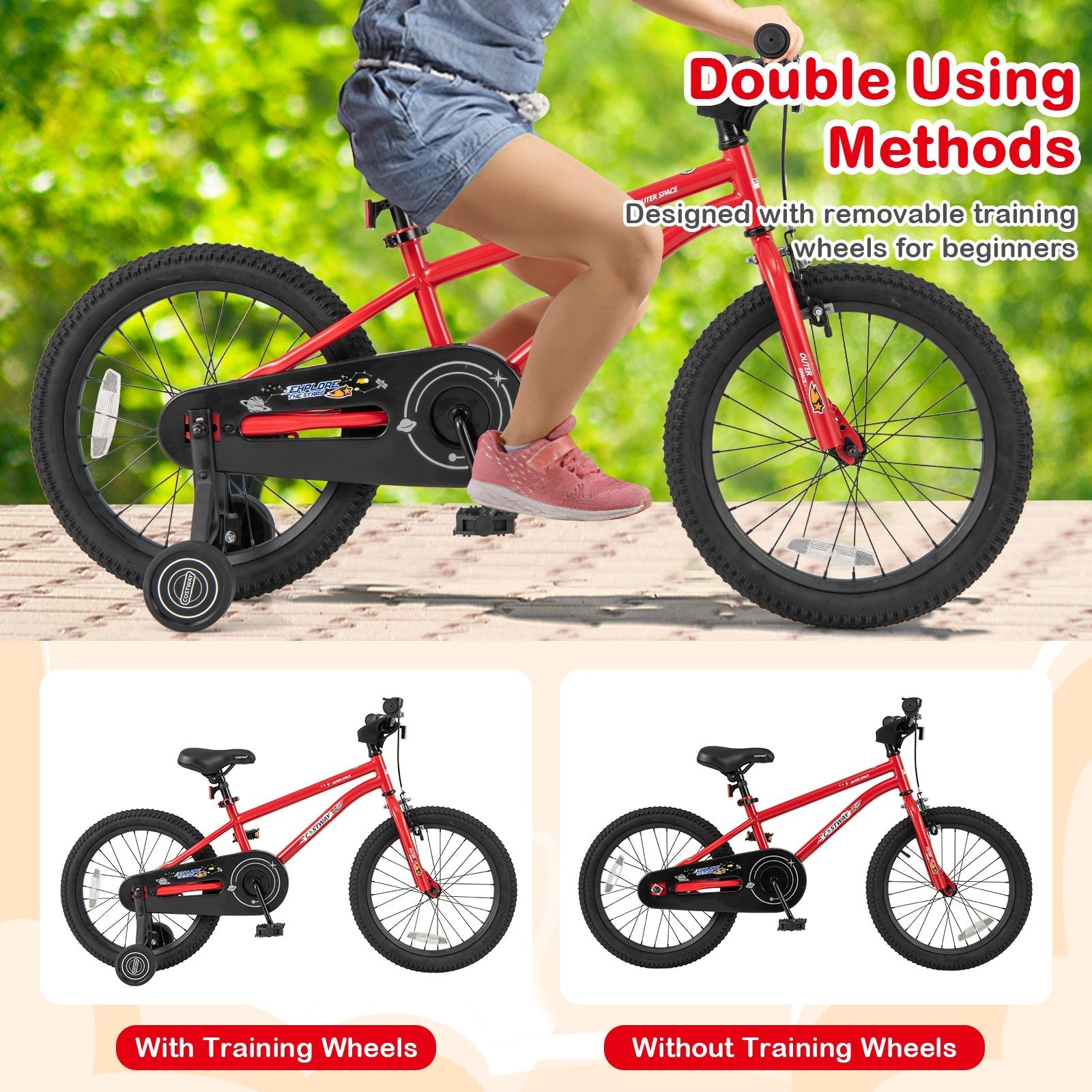 18-Inch Kids Bike Ages 3-8 with Handbrake and Coaster Brake and Bell Ring-18 inches