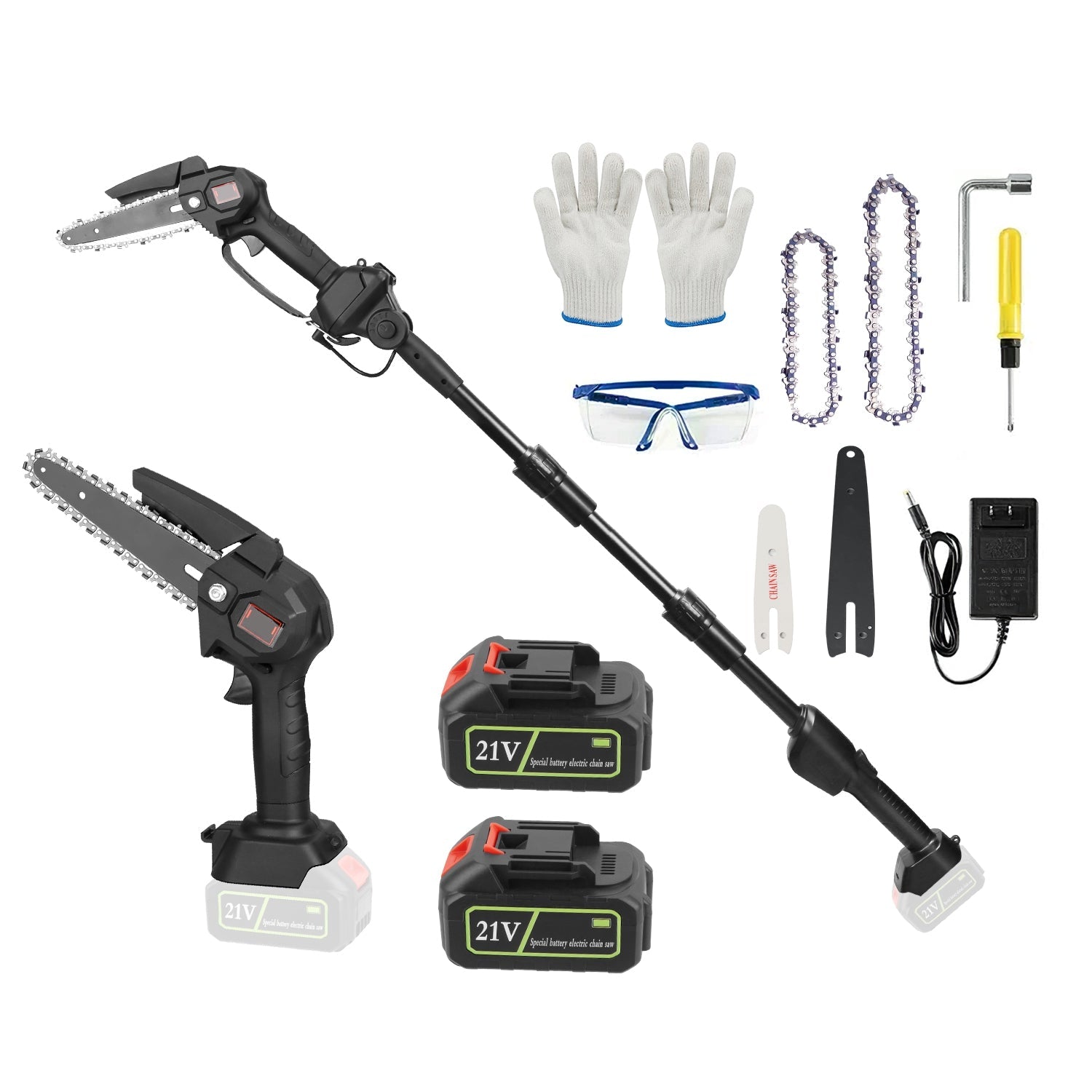 1Set 2-in-1 Cordless Pole Saw & Mini Chainsaw With 2Pcs 3000mAh