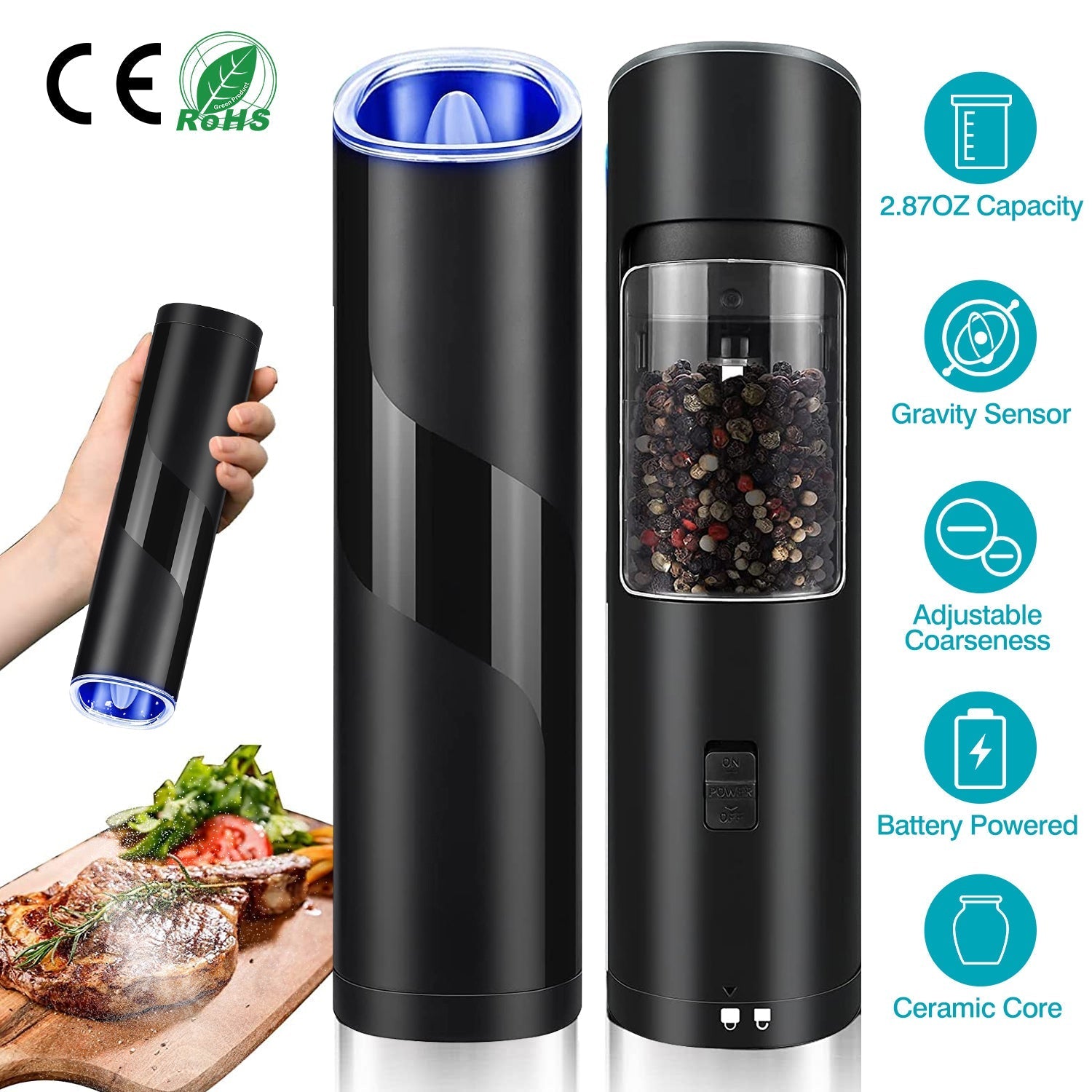 Electric Salt And Pepper Grinder Automatic Gravity Sensor Battery