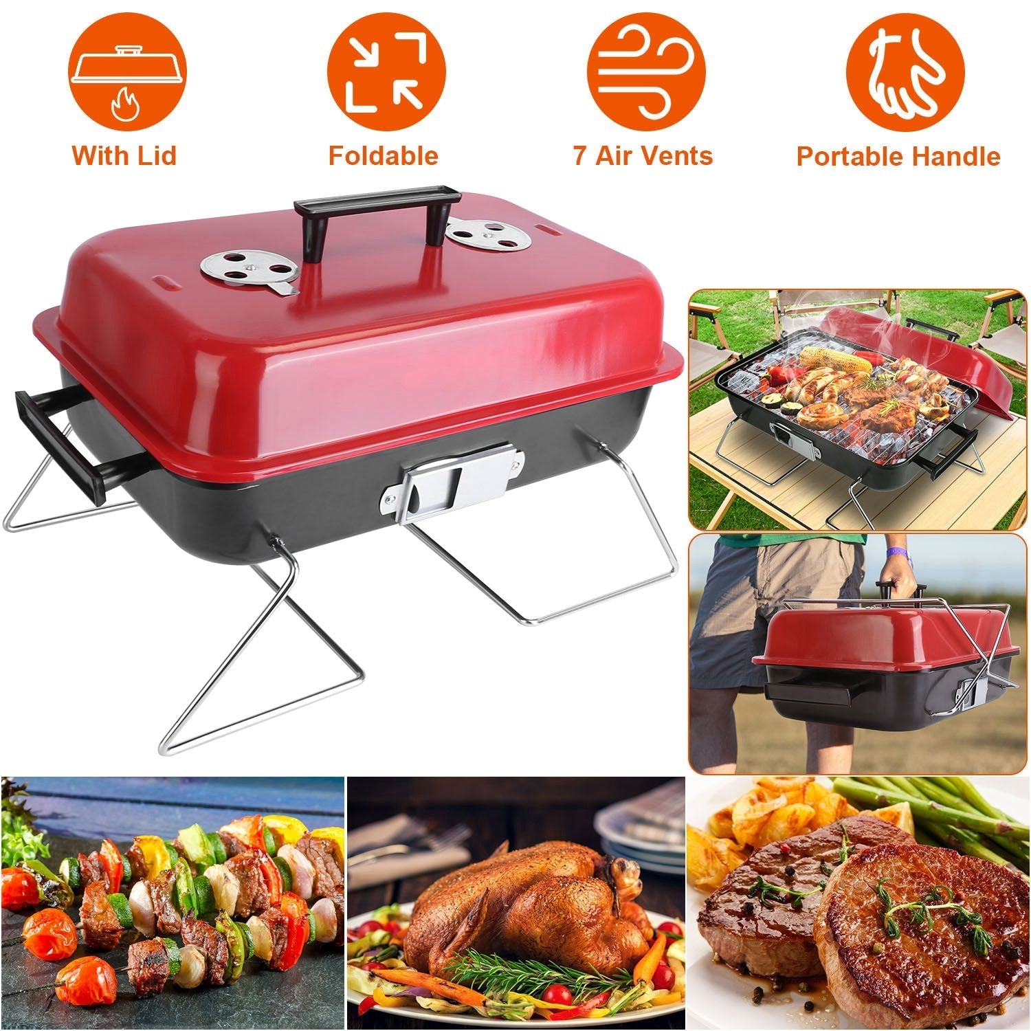 Portable Charcoal Grill Outdoor Tabletop Grill Small Barbecue Smoker