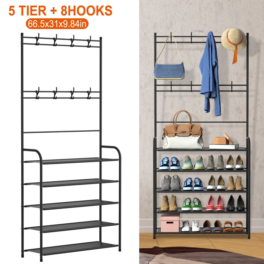 Entryway Coat Hat Rack Shoe Storage Shelf 5 Tier Shoe Rack