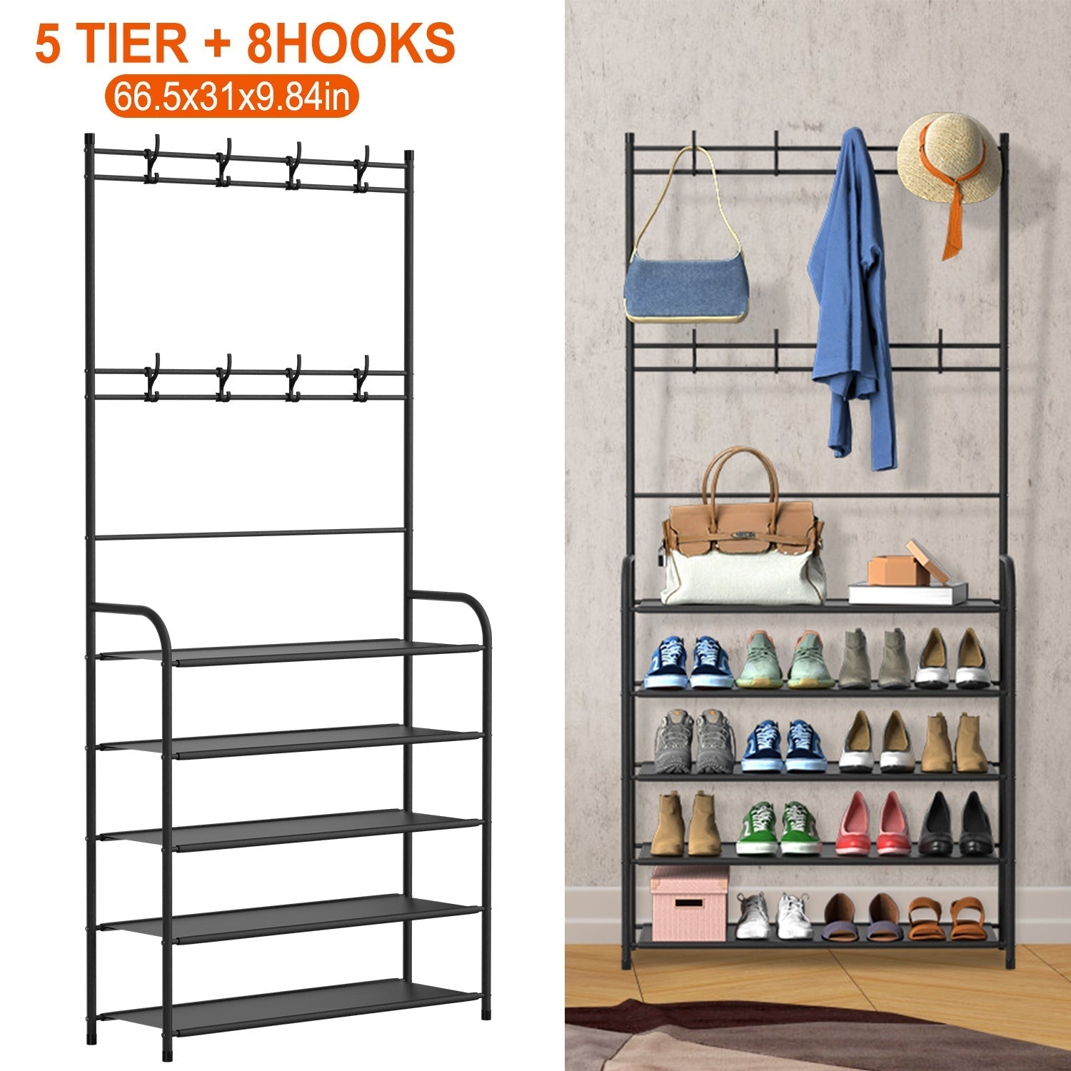 Entryway Coat Hat Rack Shoe Storage Shelf 5 Tier Shoe Rack