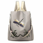 Oxford Cloth Embroidered Dragonfly Pattern Travel Backpack