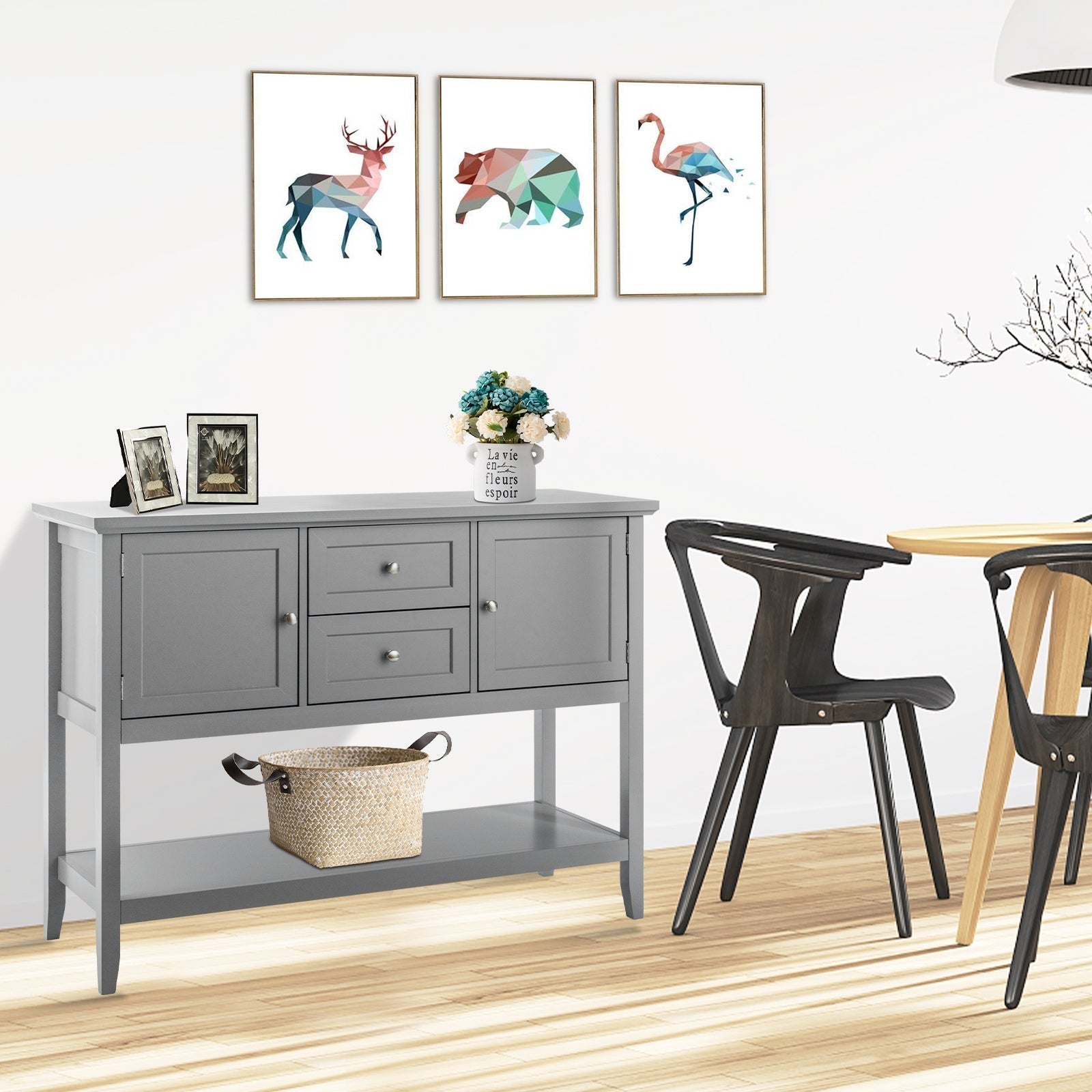 Wooden Sideboard Buffet Console Table  with Drawers and Storage-Gray