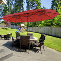 15 Feet Twin Patio Umbrella with 48 Solar LED Lights-Dark Red