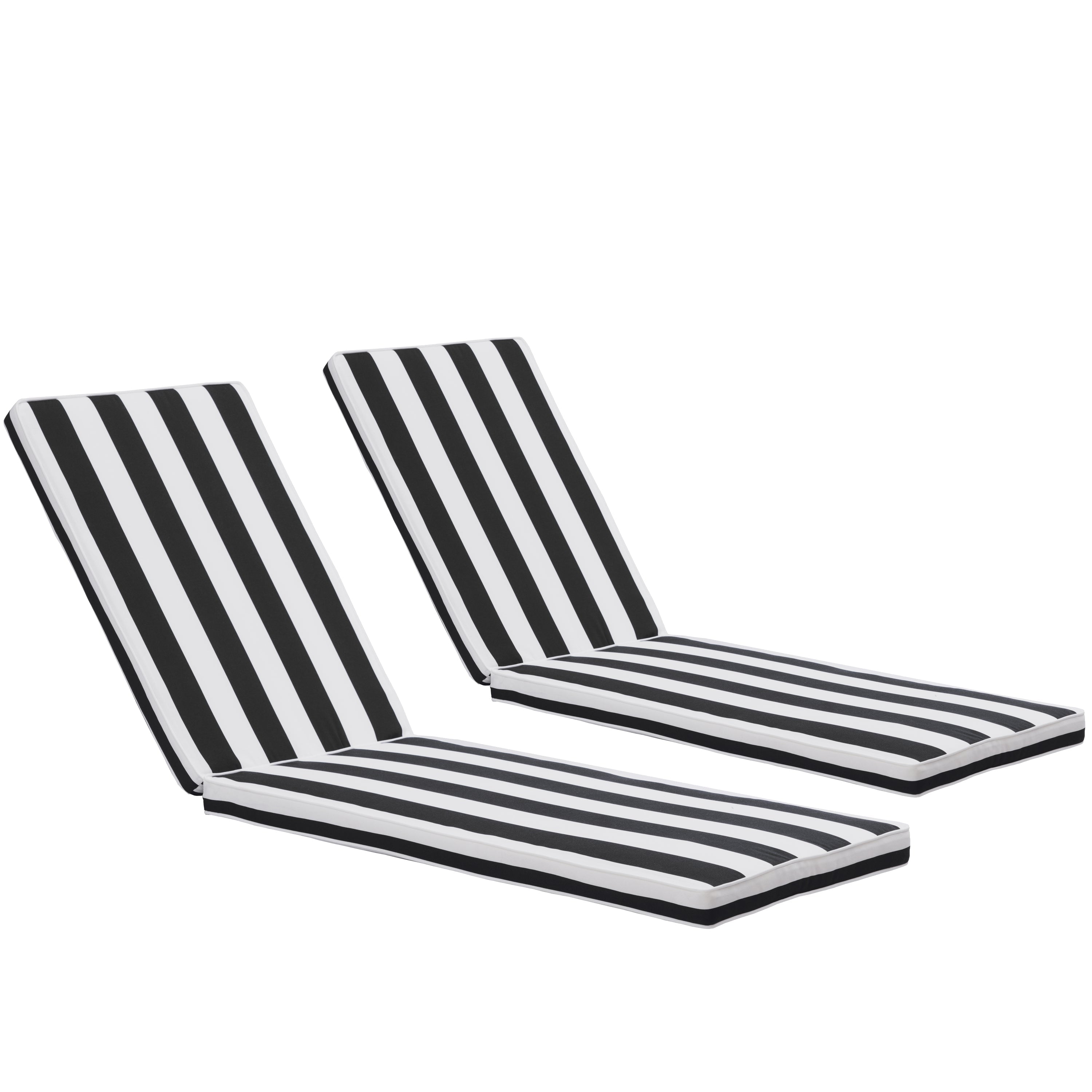 2-Piece Outdoor Chaise Lounge Chair Cushion Set, Black & White Striped Polyester