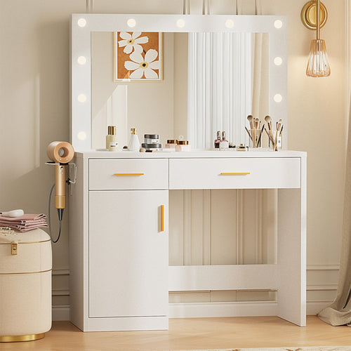 Mirror And Lights, Makeup Vanity Table With Charging Station , 2