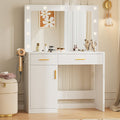 Mirror And Lights, Makeup Vanity Table With Charging Station , 2