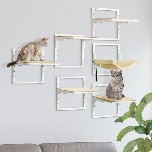 PawHut 6-pc Modern Cat Wall Shelves For Indoor Cats, Height Adjustable