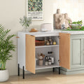 2-Door Buffet Cabinet Sideboard with Shelf and Metal Legs-White-Natural Wood