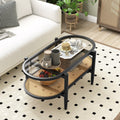 2-Tier Coffee Table with Tempered Glass Tabletop and Acacia Wood Frame-Black