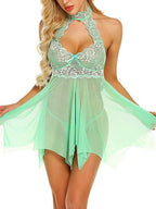 Women’s Sexy Lace Babydoll Lingerie – Sheer Mesh Halter Nightwear