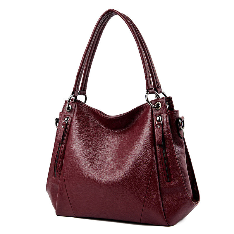 Soft Leather Boston Style Handbag For Women