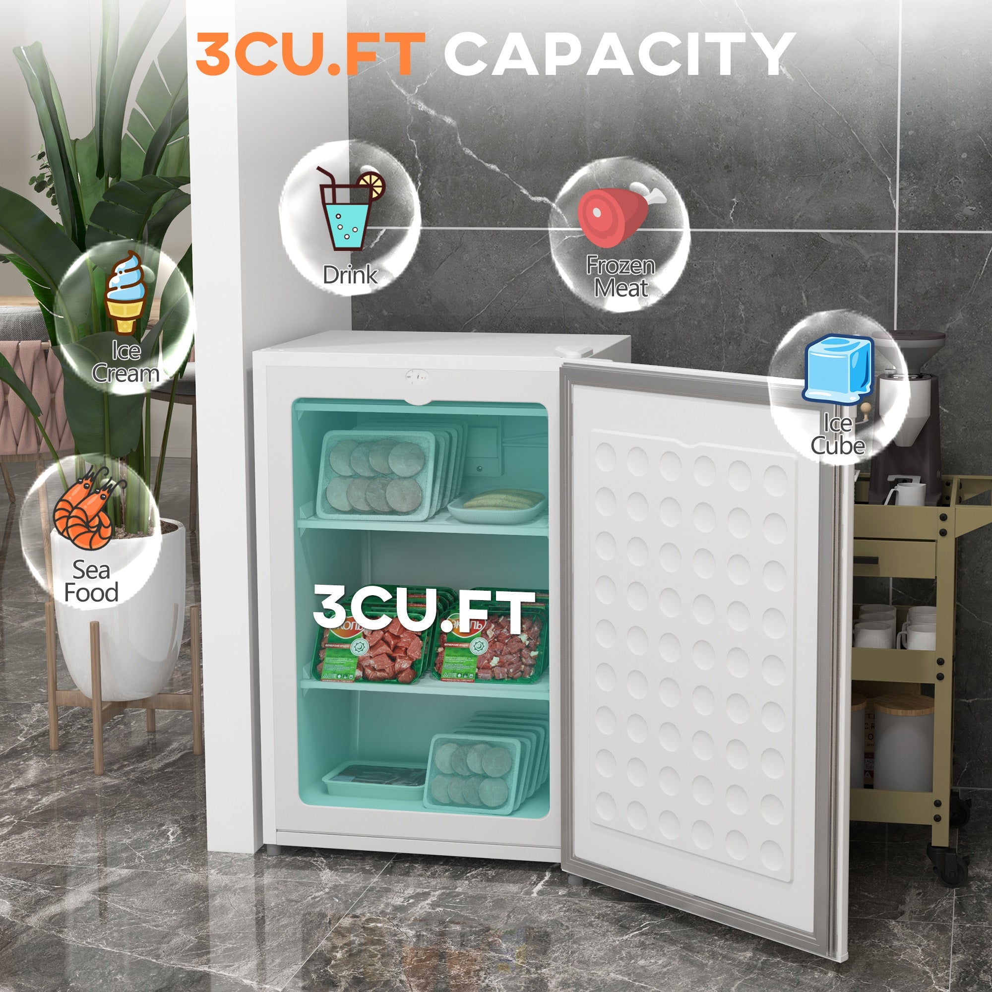 Upright Freezer, 3 Cu Ft Small Freezer with Reversible Single Door,