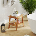 20 Inches Teak Wood Shower Bench with Storage Shelf and Adjustable Foot Pads