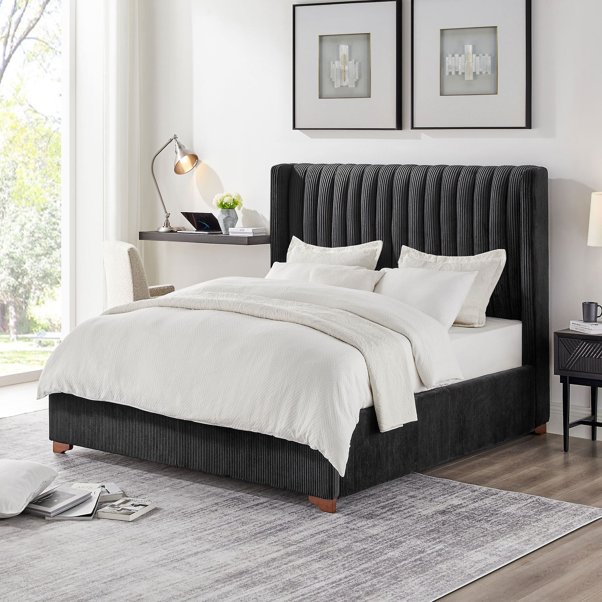 Corduroy Upholstered Wingback Bed Frame