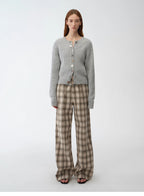 "Hokkaido Weaving Love" wool blend crew neck cardigan top