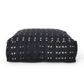 Dalm Fabric Square Pouf Ottoman with Polystyrene Beads Filling - Dark Blue / White