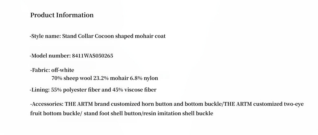 "Song of Snowland"Women's mohair wool stand collar coat autumn and