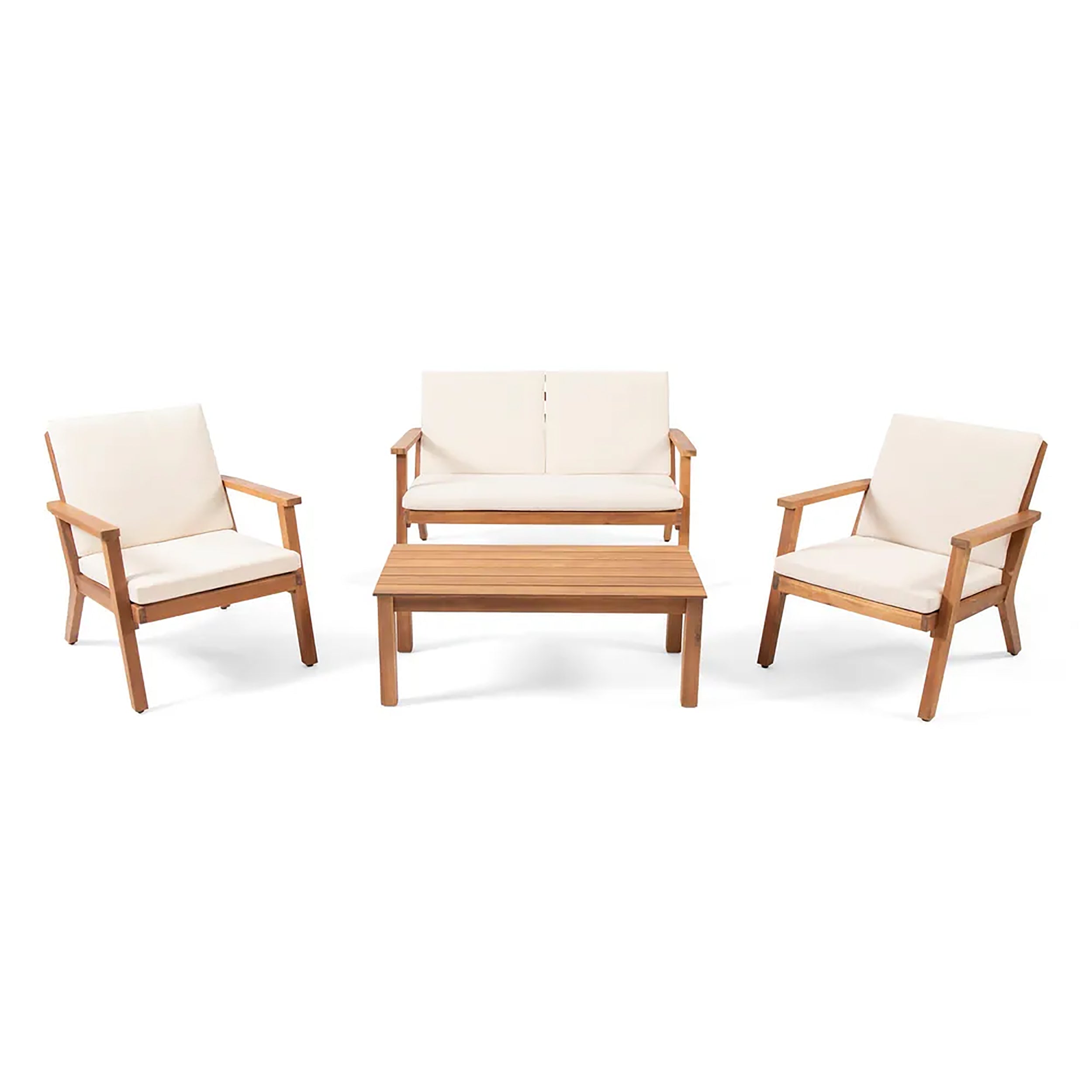 Avacyn Outdoor Acacia Wood 4-Seater Chat Set with Cushions
