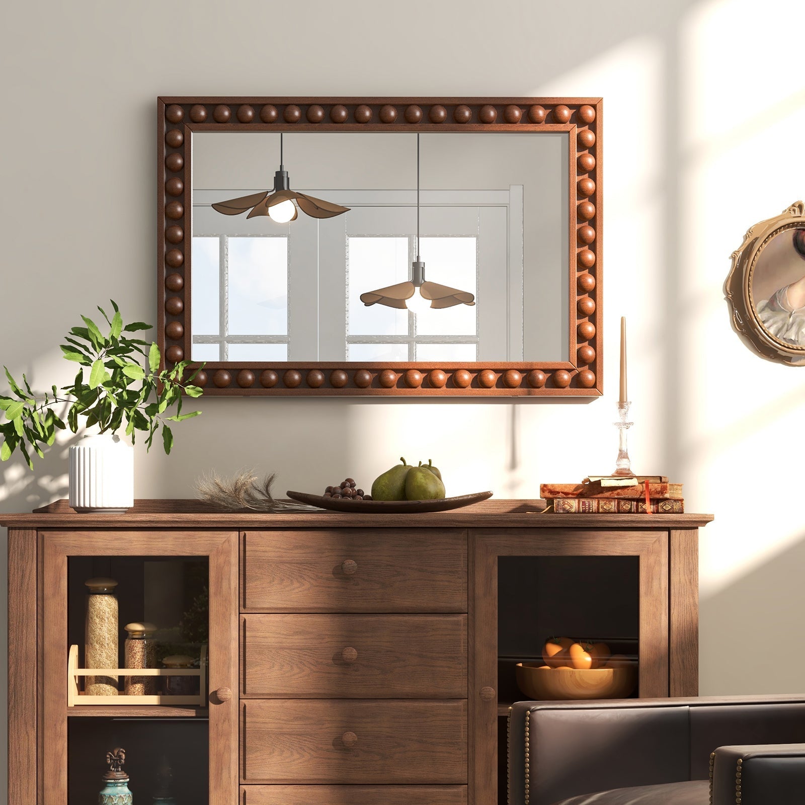 24 x 36 Inches Rustic Wall Mirror with Solid Wood Frame for Living Room  Bedroom-Brown
