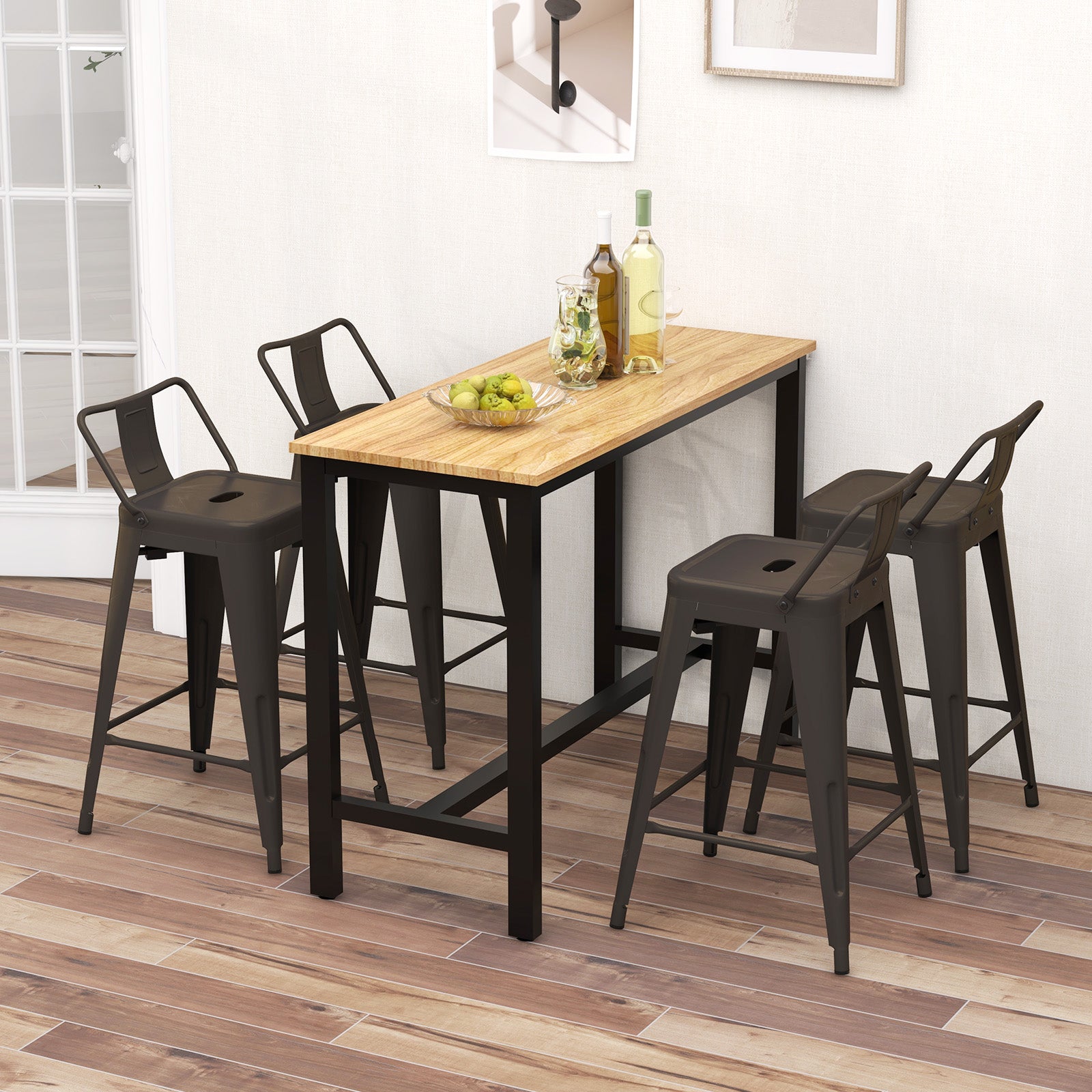 24 Inch Set of 4 Cafe Side Chairs with Rubber Feet and Removable Backs-Gun
