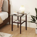24 Inch 2-Tier Square Glass Coffee Table Center Table with Storage Shelf-Brown