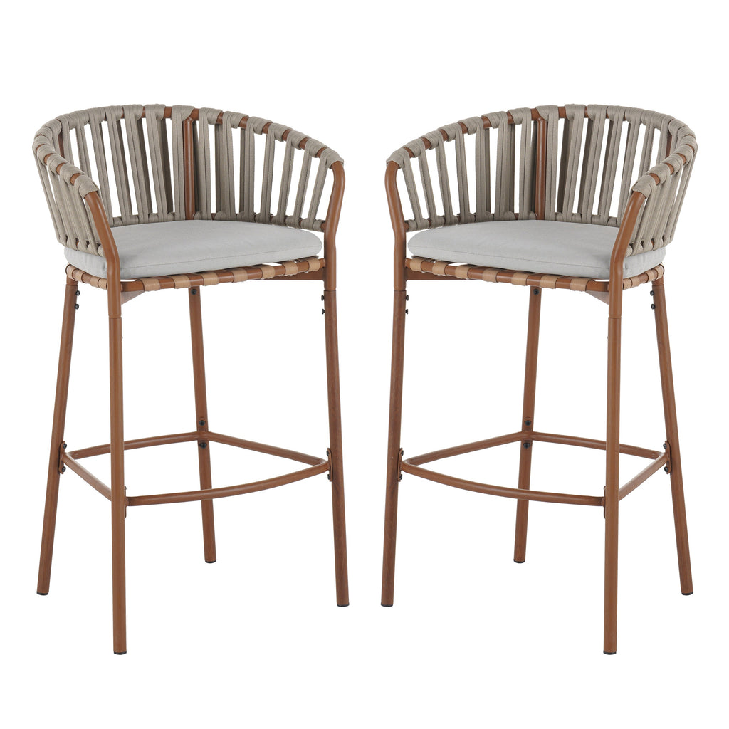 Lodi Outdoor Metal Rope Barstool Set of 2