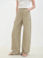 "Carol Pie" loose high-waisted wide-leg calla lily print jeans for
