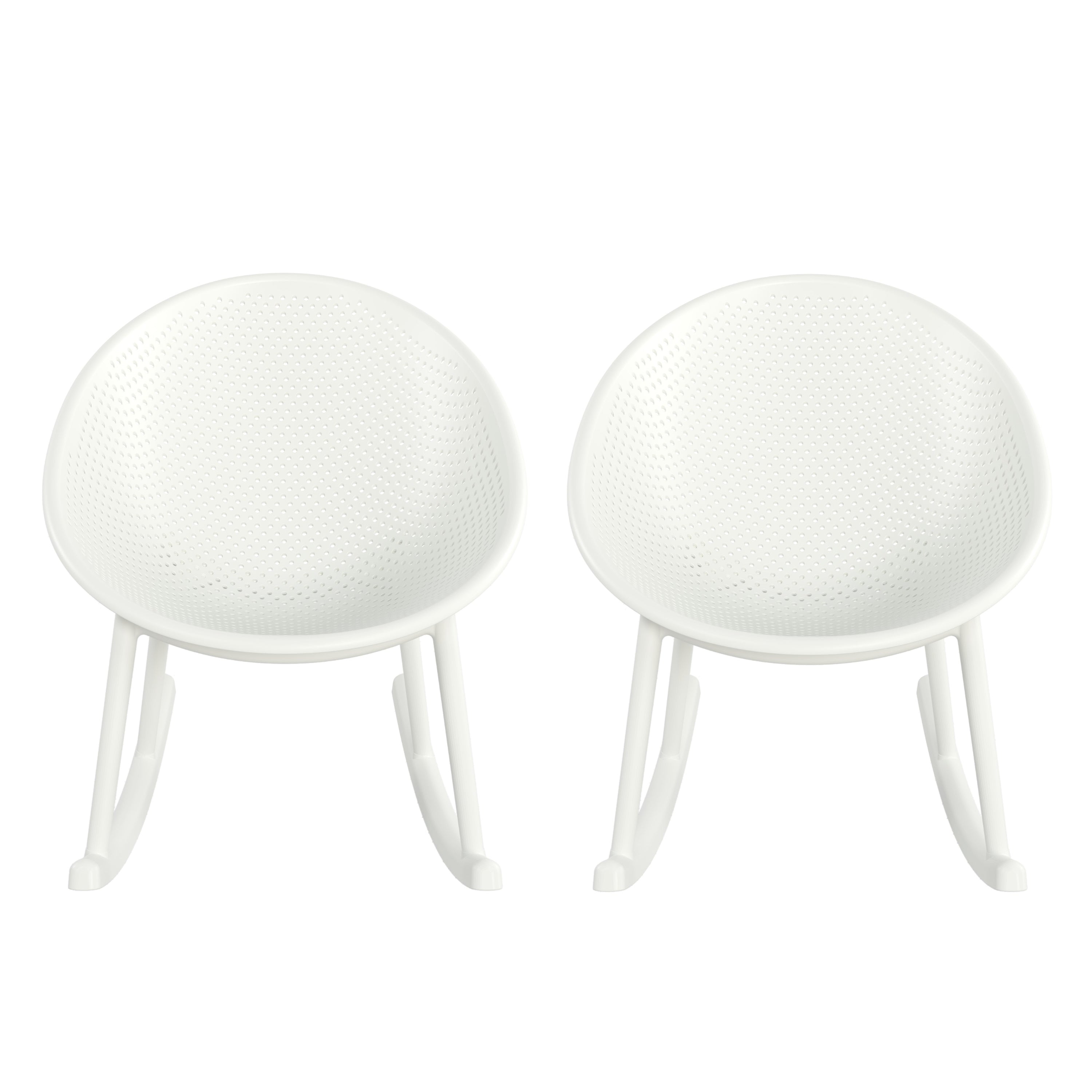 Modern Gable Rocking Chair Set of 2 in White Plastic with Weather-Resistant Features