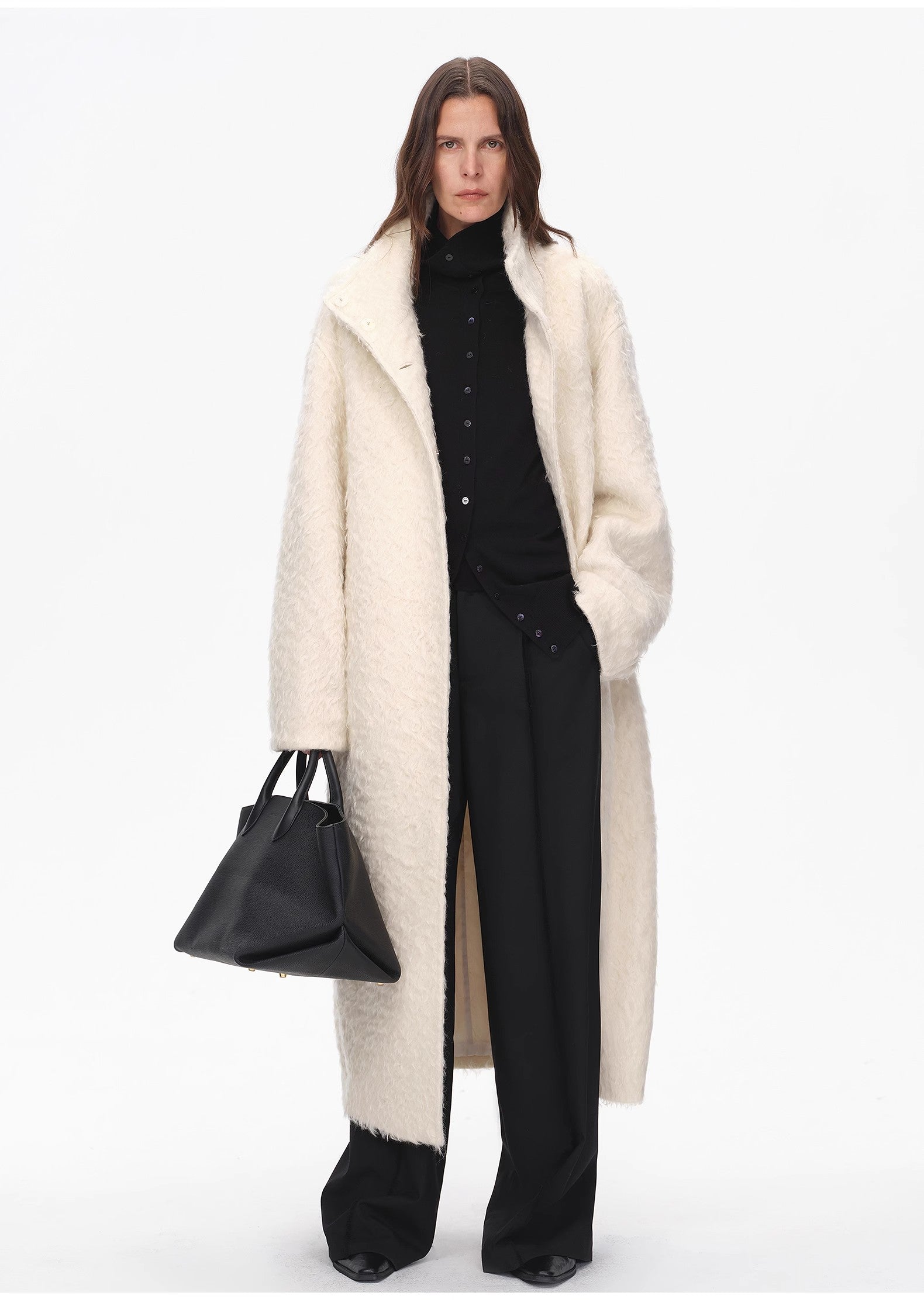 "Song of Snowland"Women's mohair wool stand collar coat autumn and