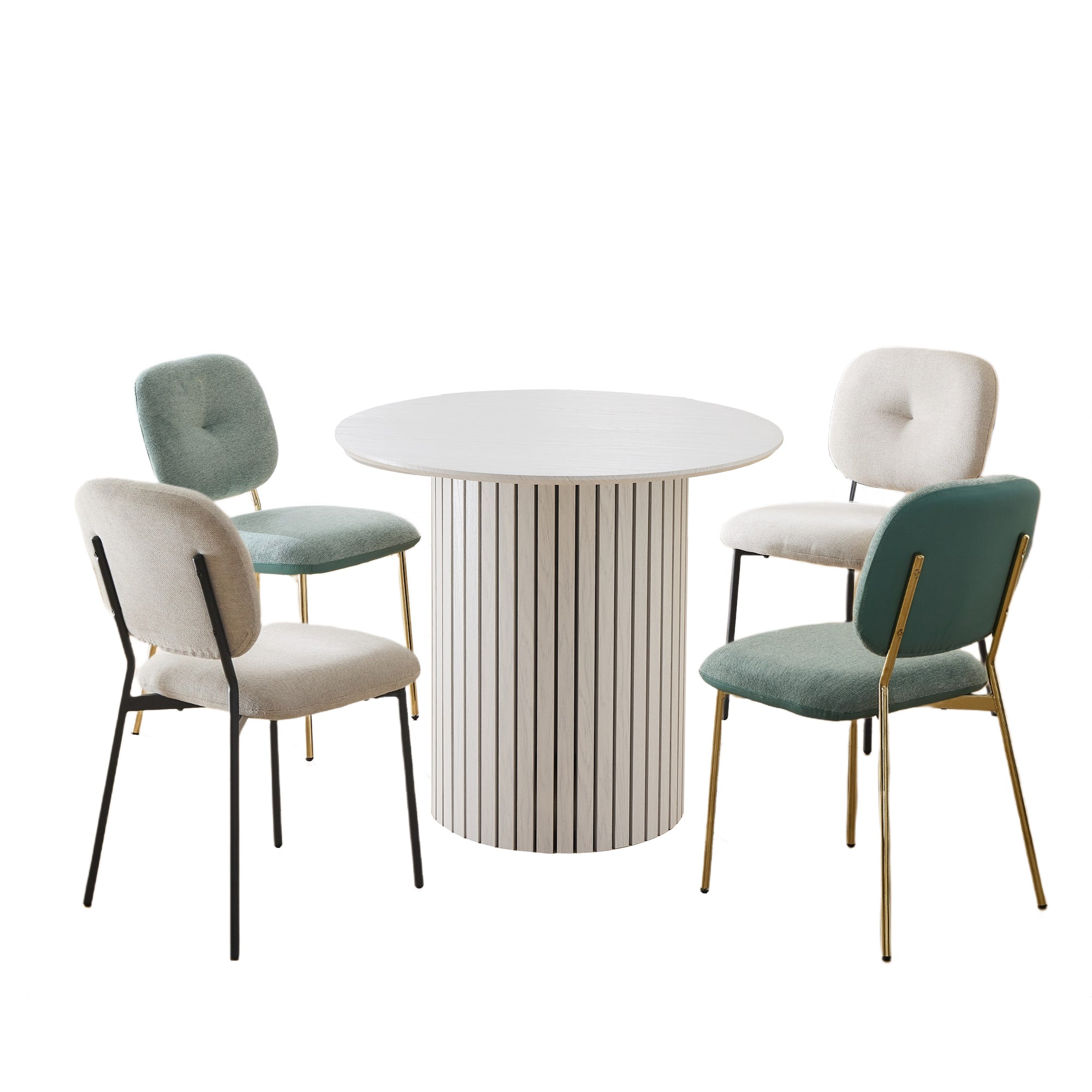 Modern 4-Person Dining Set with Bamboo & MDF Table and Fabric Chairs