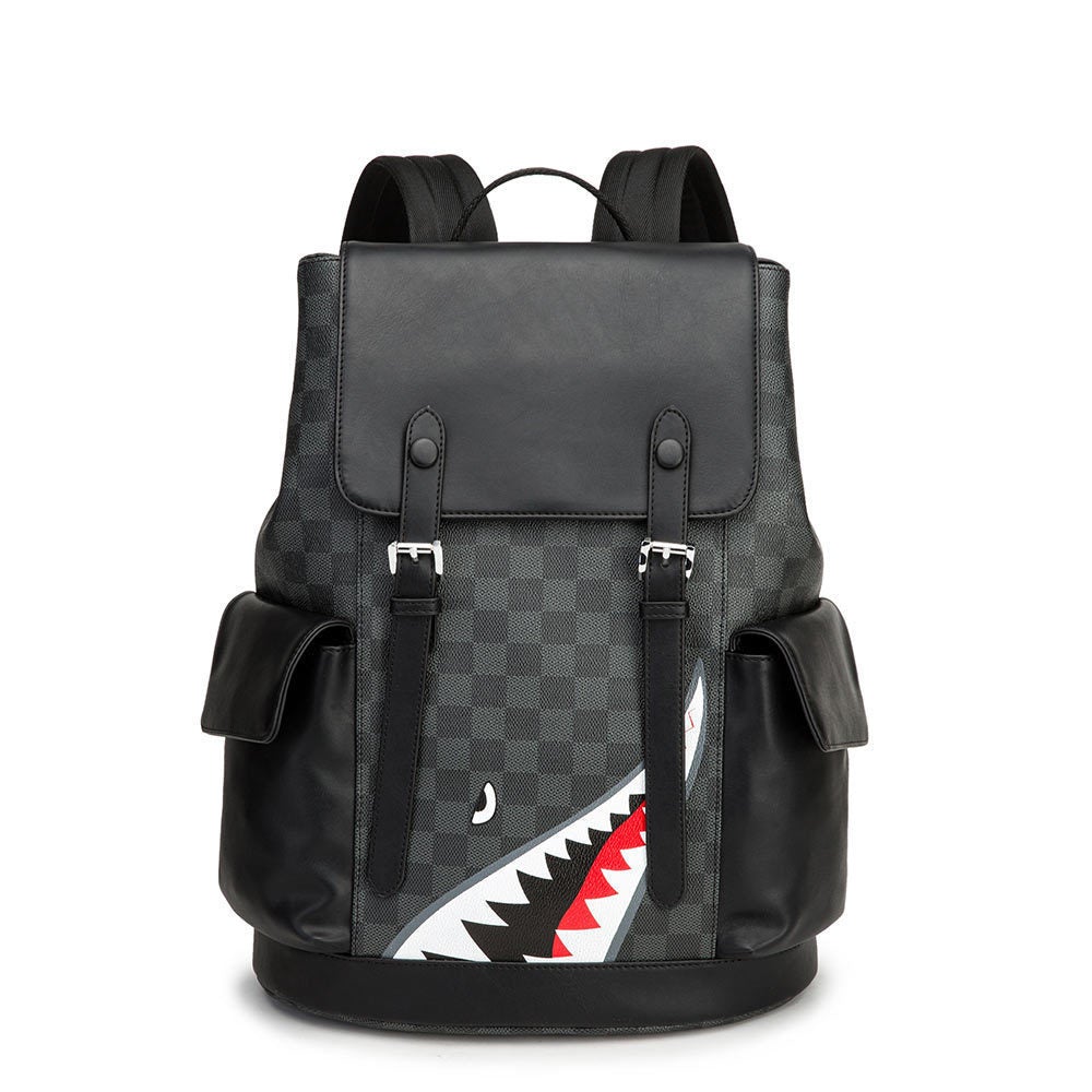 Men's Black Leather Travel Backpack