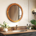 27 Inch Round Wall Mirror with Solid Acacia Wood Frame-Brown