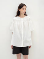 "Romantic Line Drawing" Pure Cotton Slightly Wrinkled Puff Sleeve