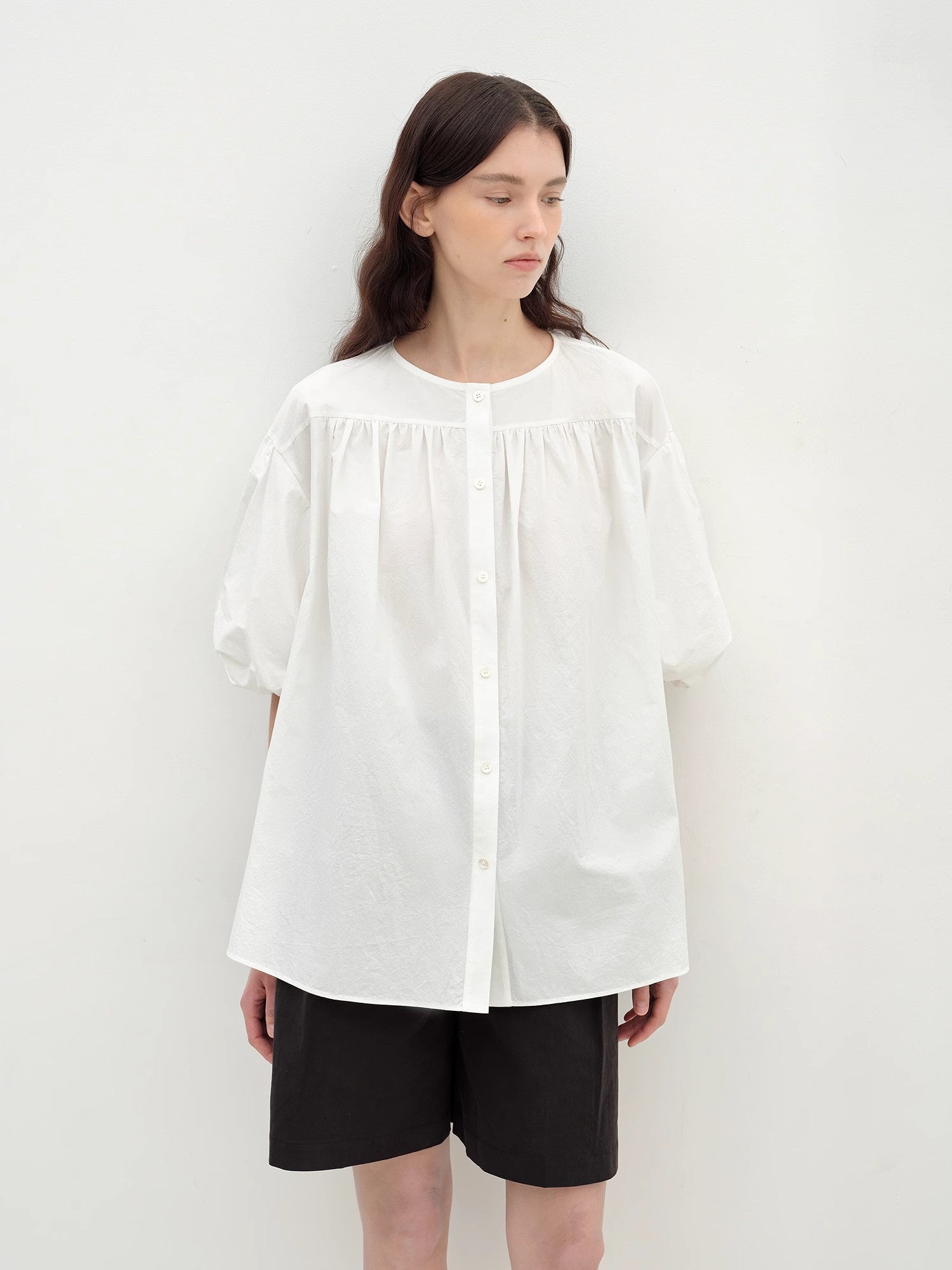 "Romantic Line Drawing" Pure Cotton Slightly Wrinkled Puff Sleeve