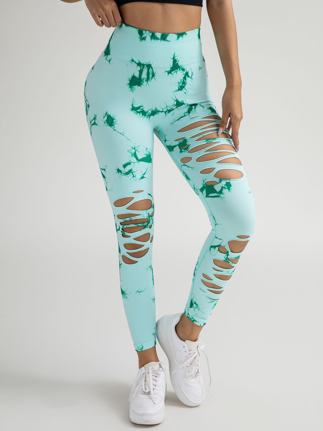 4 Pack New Style Hollow-Out Tie-Dye High-Waisted Tummy-Control Yoga