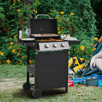 Propane Gas Three-burner Stainless Steel Grill With Double Shelves,