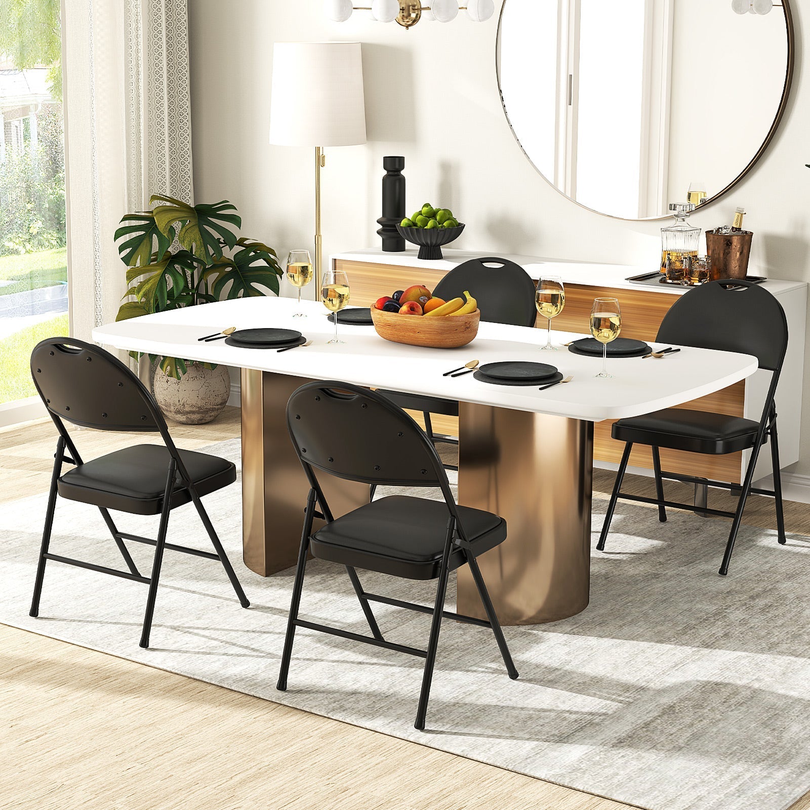 2 Pack Padded Folding Chairs with Metal Frame and Carry Handle-Black