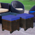 2 Pieces Patio Rattan Ottoman Set with Removable Cushions-Navy