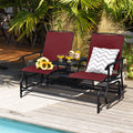 2-Person Double Rocking Loveseat with Mesh Fabric and Center Tempered Glass Table-Red