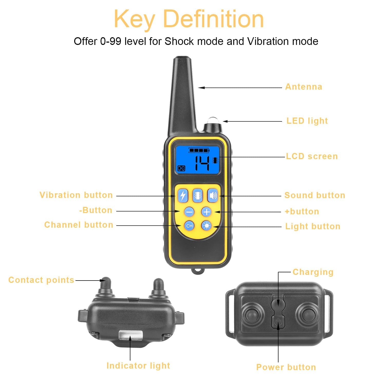 1Pc Dog Training Collar With Remote  IP67 Waterproof Pet Trainer