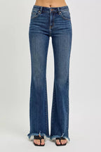 RISEN Full Size Mid Rise Flare Frayed Hem Jeans Plus Size
