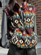 Geometric Fleece Vest Coat
