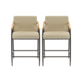 Mid Century Modern Counter Stool Set With Espresso Metal Frame - Khaki