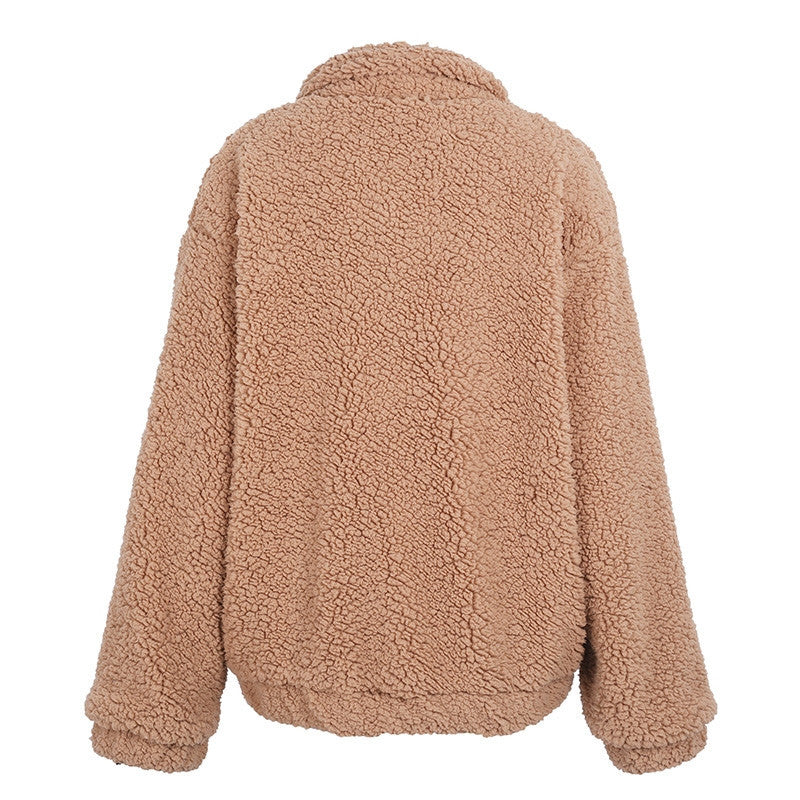 Faux lambswool oversized jacket coat Winter black warm hairly jacket