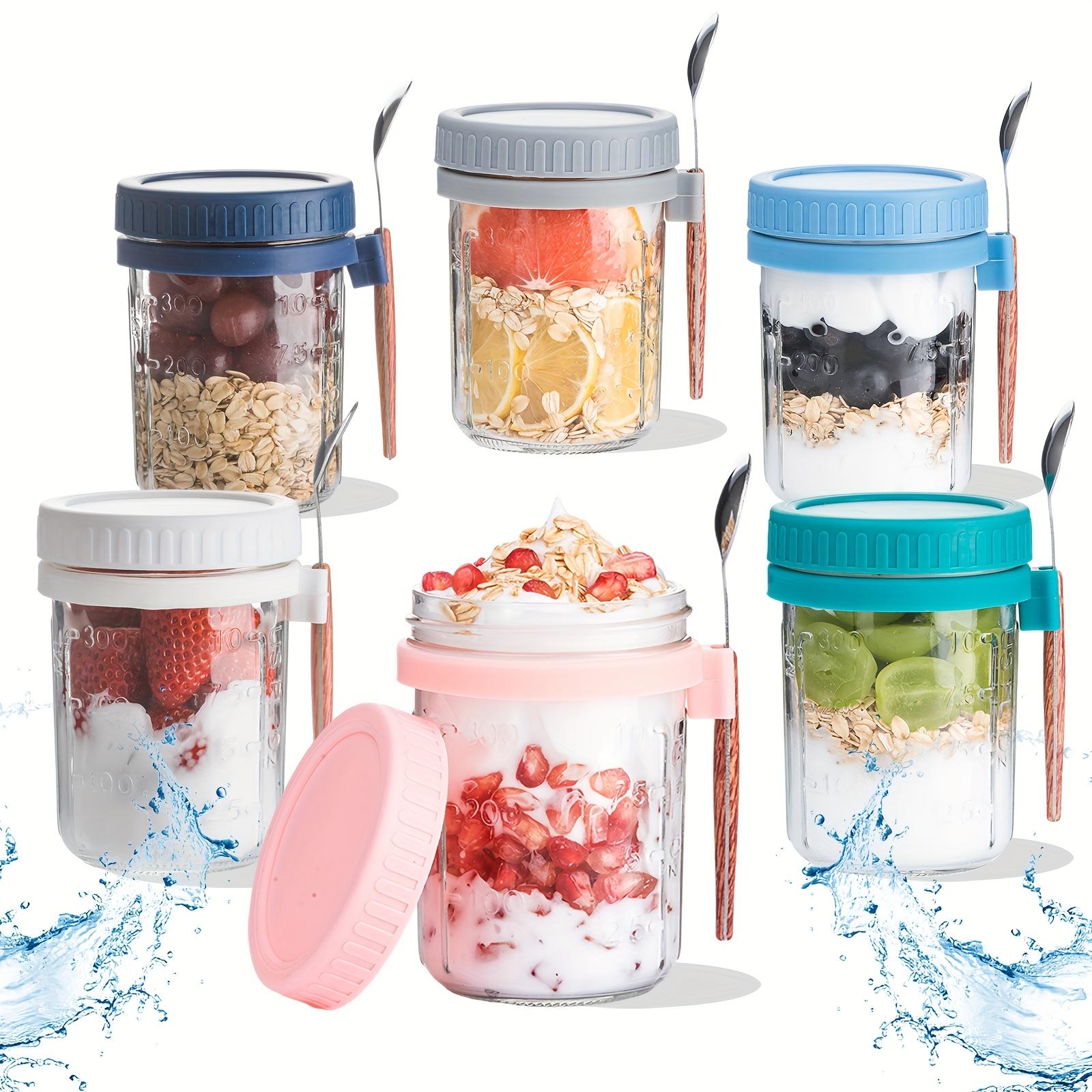 6-Piece Overnight Oats Jars with Spoons & Lids 16oz Glass Mason Jars